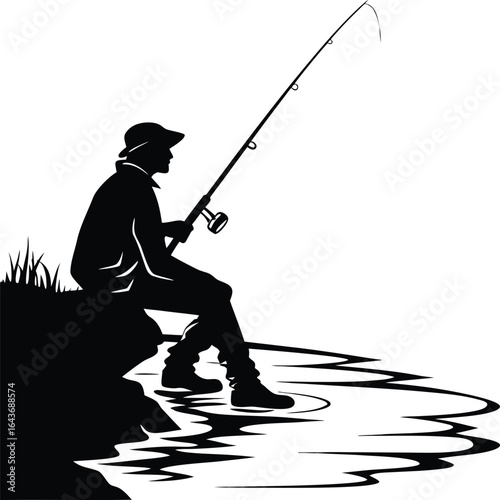 Farmer with sickle and basket silhouette for harvest and agriculture