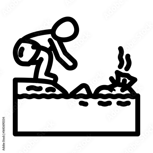 children contaminated pond line icon vector illustration