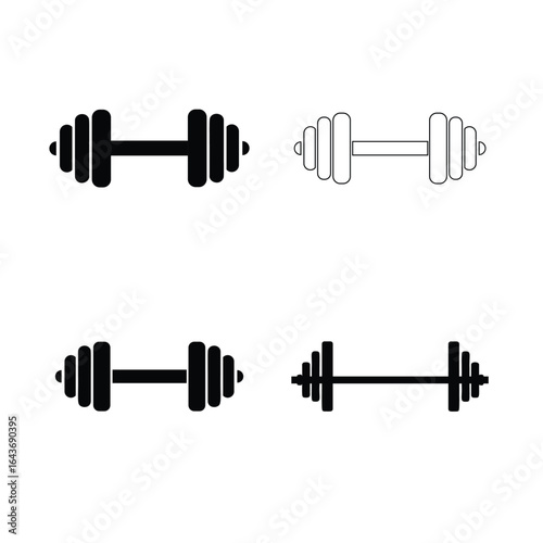 Gym Equipment Variations Dumbbells Weights Set Black and White Depiction of Fitness Equipment for Strength Training and Exercise Illustrations