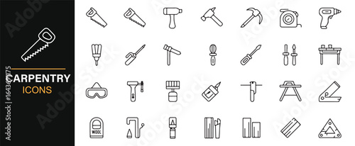 Collection of Carpentry Icons Featuring Essential Tools for Woodworking