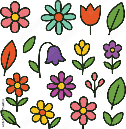 flower icon set, colorful flower vector design illustrator