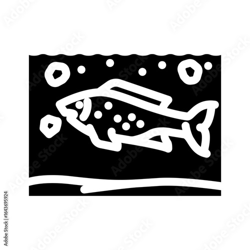 marine life ingesting microplastics glyph icon vector illustration