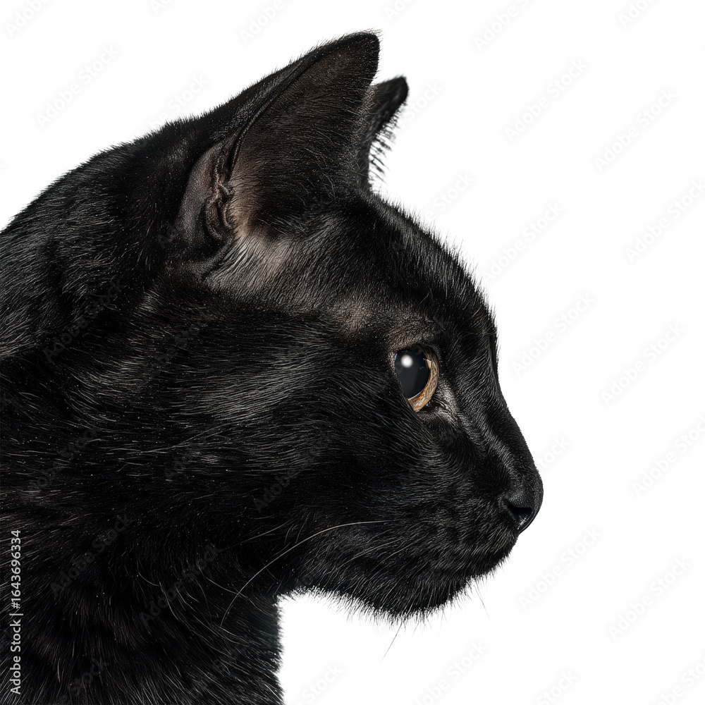 Obraz premium Black cat profile isolated on transparent background