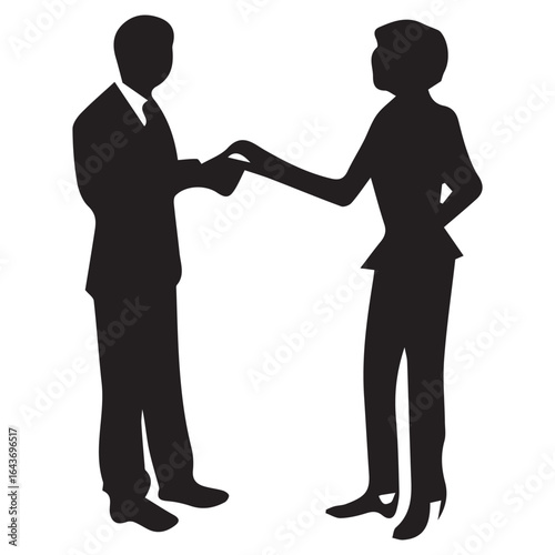 Silhouette of business people shaking hands to seal a deal, isolated on white background