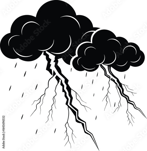 Dark storm cloud releasing sharp zigzag lightning bolts silhouette