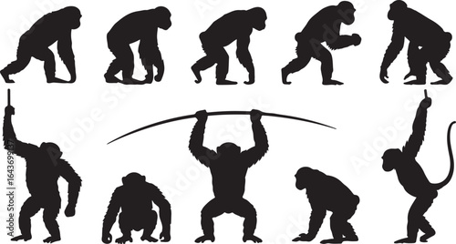 Vector illustrations of people in action sports silhouettes including children, soldiers, and hockey players