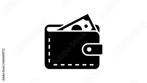 Minimalist wallet glyph icon with money banknote. A flat vector illustration representing personal finance, savings, and cash payment.