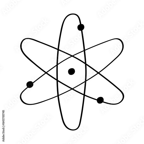 Atom model hand drawn doodle icon. Vector illustration of the concept of the Science of Atomic Physics. The sketch is isolated on a white background.