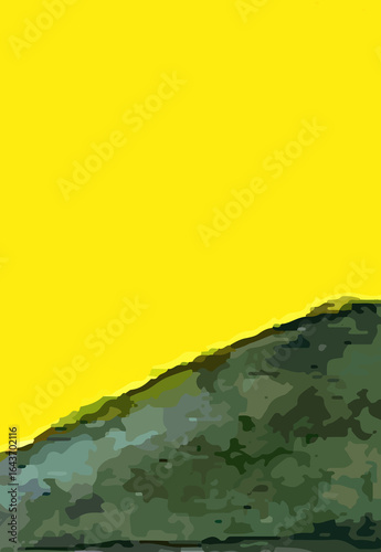 山と黄色い空 　　描いた絵を画像編集しました。