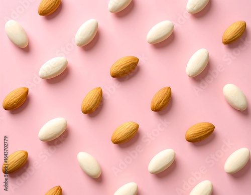 Wallpaper Mural Almond candies on a pink background Torontodigital.ca