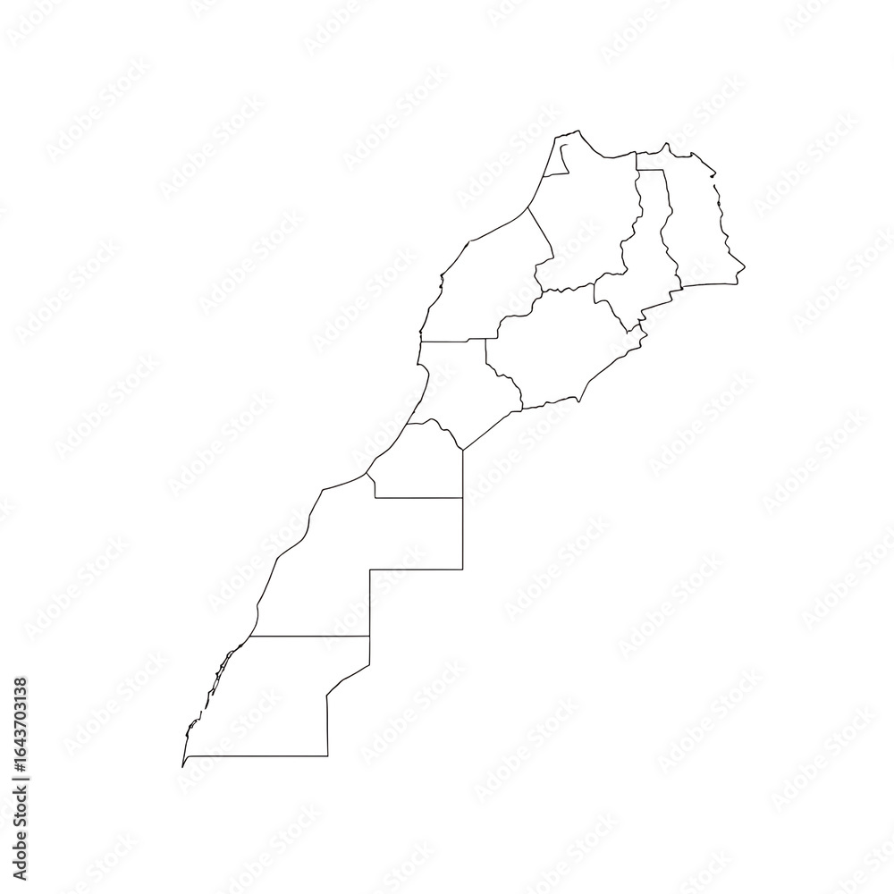 Fototapeta premium Art of outline map of morocco showing administrative divisions, isolated on transparent background
