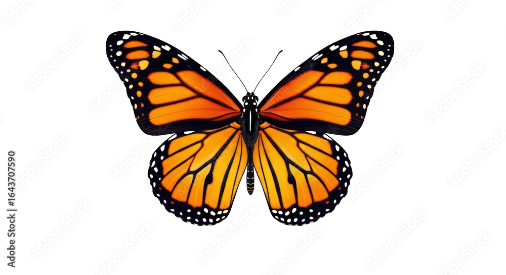Fototapeta premium Monarch Butterfly Wing Detail Closeup insect lepidoptera wings orange black white spots pattern close-up macro nature wildlife animal creature flying
