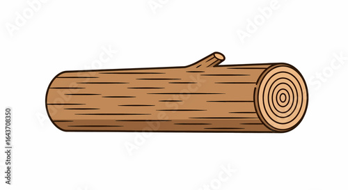 A simple illustration of a wooden log with distinct grain patterns and circular growth rings visible on its end
