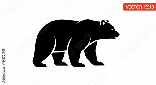 Silhouette of a black bear walking from the side view, a simple, clear graphic illustration