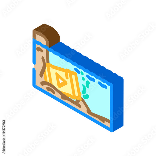 toxic waste barrels shoreline isometric icon vector illustration