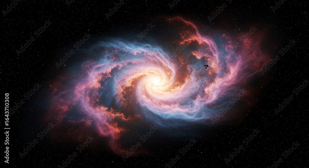 Obraz premium Colorful Spiral Galaxy with Bright Center and Surrounding Cosmic Dust in Deep Space