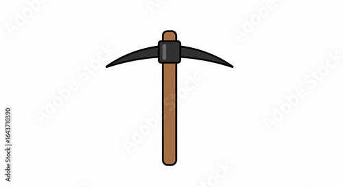 Vector illustration of a classic pickaxe tool for mining or construction, isolated on a white background. Simple flat design graphic icon