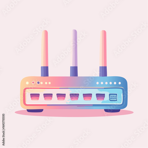 Modern Painted Colorful Wireless Router with Antennas Illustration