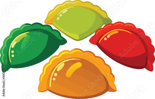 A rainbow quartet of glossy empanadas