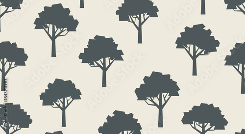 A charming pattern featuring a repeating motif of stylized trees, creating a visually appealing and serene natural scene