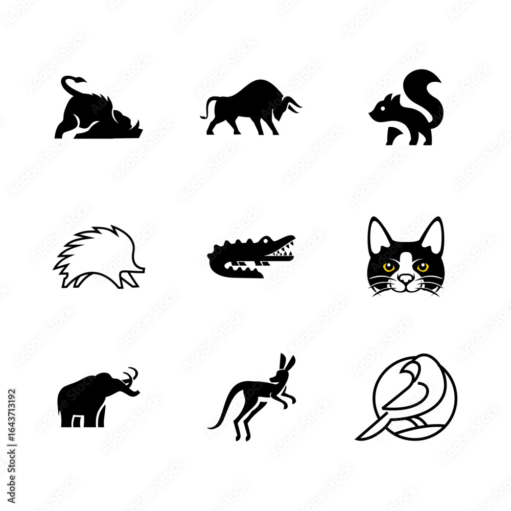 Naklejka premium Silhouette Collection of Animals Vector Icons