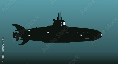 Underwater Submarine Silhouette with Lights