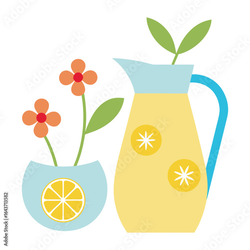 Refreshing lemonade in a glass pitcher with delicate flowers perfect for summer drinks and beverage advertising banners