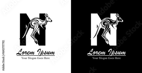 Kangaroo logo design combined with the letter N