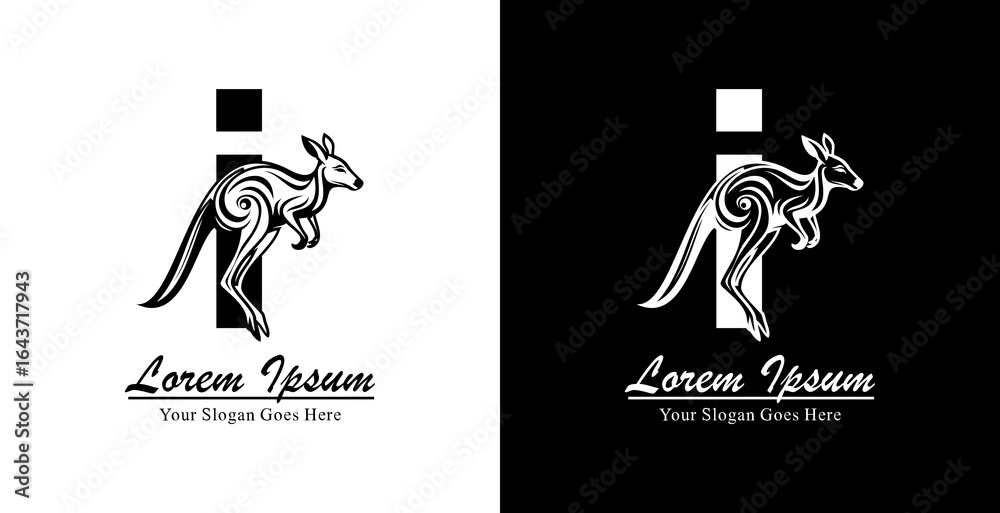 Fototapeta premium Kangaroo logo design combined with the letter i