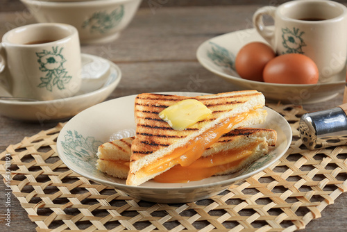 Photography Kaya Jam Toast with Butter, Served with a White Coffee