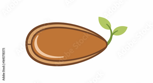 Sprouting seed with a small green plant shoot, a simple vector icon symbolizing new life, growth, and agricultural beginnings.