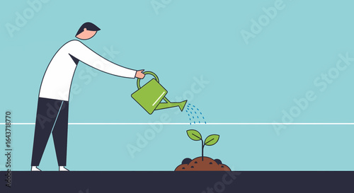 Nurturing a new beginning, a person carefully waters a young sprout to foster growth and potential.