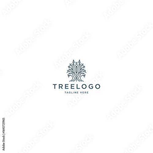 Tree logo with line art style design template
