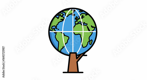 Stylized illustration of Earth as a thriving tree, symbolizing global environmental care, sustainable growth, and the planet's ecological well-being for a greener future.