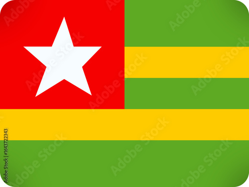The national flag of togo featuring a red canton with a white star and horizontal stripes of green yellow and green