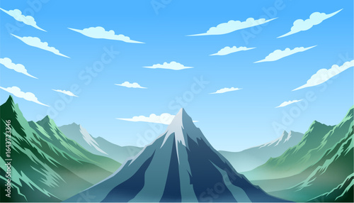 Mountains with blue sky and clouds. Landscape. Vector illustration.