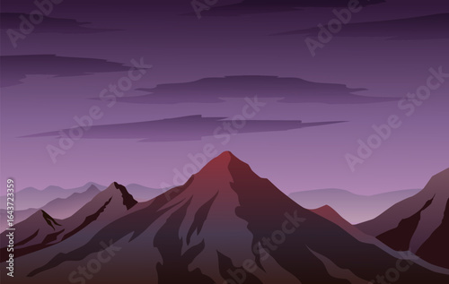 Mountain landscape, vector illustration of a mountain peak in the evening
