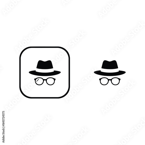 Incognito mode icon vector, detective with hat and glasses, private Browse symbol, hidden identity graphic, secret agent illustration