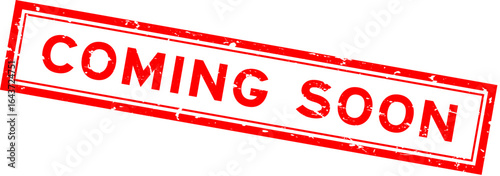 Grunge red coming soon word rsquare ubber seal stamp on white background