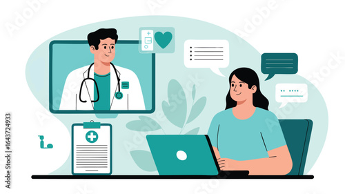 Telehealth & Online Doctor — Flat Vector Illustration