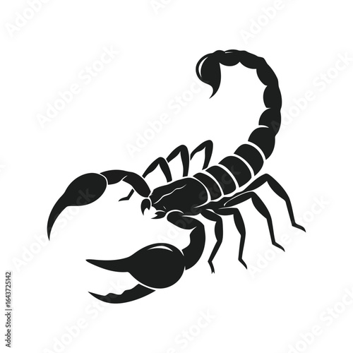 Scorpion black silhouette vector, poisonous animal, dangerous insect, desert wildlife, zodiac sign, horoscope, isolated graphic