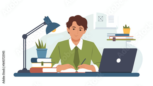 Flat Vector Illustration of Education and Learning Scene on White Background