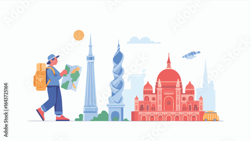 Flat Vector Illustration of Travel and Adventure Scene on White Background