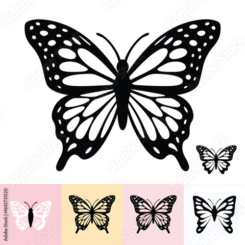 butterfly bundle set designs with colorful backgrounds silhouette line art illustration stock photos royalty free image premium quality