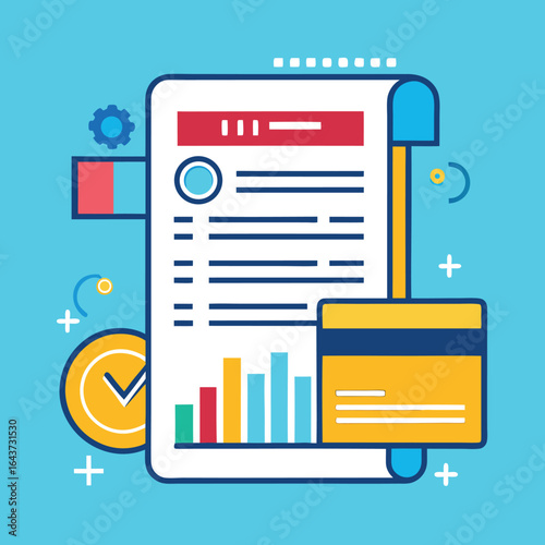 Financial report document data analysis chart graph credit card payment transaction business success growth profit investment