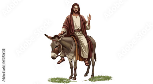 Jesus Christ Riding Donkey Palm Sunday Celebration Religious Faith Isolated on Transparent Background