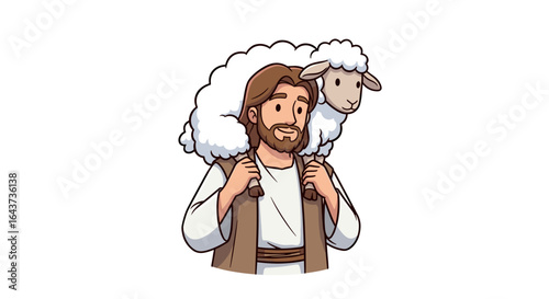 Jesus Carrying a Lost Sheep Symbolizing Faith Hope and Redemption Isolated on Transparent Background