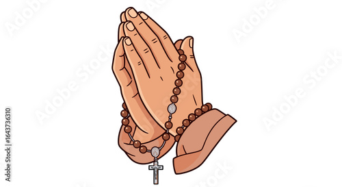 Praying Hands with Rosary Beads Offering Hope Faith and Spiritual Connection Isolated on Transparent Background