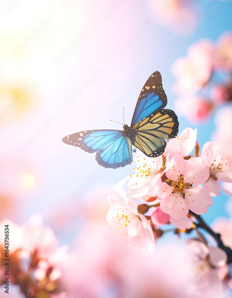 Naklejka premium Beautiful butterfly on blossom tree