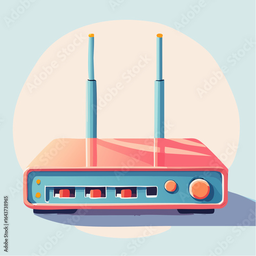 Illustrated router with antennas, wireless network concept, modern design